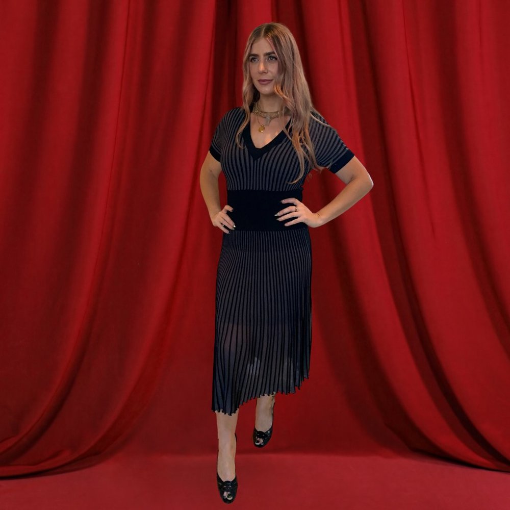 BCBG MaxAzria Pleated Black Midi Dress